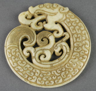 A Chinese carved hardstone dragon plaque 2 1/2" 