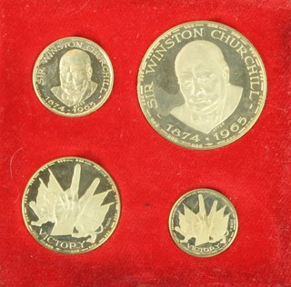An 18ct gold 4 piece Sir Winston Churchill Victory medallion set 1965, by Metalimport Ltd, 58 grams, boxed
