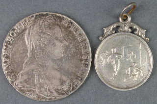 A Mary Therese crown 1780 together with a silver sports fob
