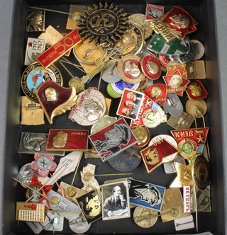 A quantity of Russian and other enamelled pin badges
