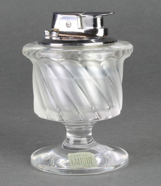 A Lalique frosted glass spiral table cigarette lighter, lower case etched mark Lalique France 3 1/2" 