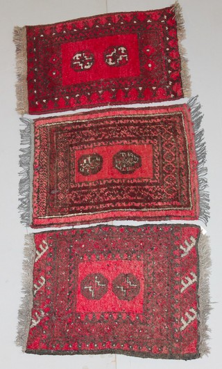 3 red ground Afghan slip rugs 25" x 20" 