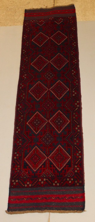 A red and blue ground Meshwani runner 124" x 27" 