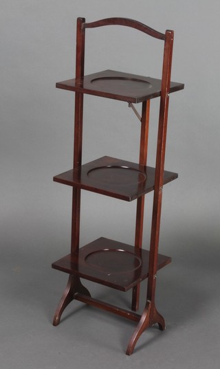 A 1930's Art Deco square mahogany 3 tier folding cake stand 35"h x 9 1/2"w x 9 1/2"d 