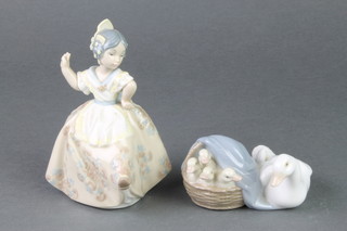 A Lladro figure of a goose and goslings 4895 4" and a ditto figure of a dancer 