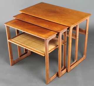 A nest of 3 1960's "G Plan" rectangular interfitting coffee tables, largest 28 1/2"h x 25"w x 14 1/2"d, middle 19 1/2"h x 23"w x 13"d, smallest 19"h x 20 1/2"w x 12 1/2"d 