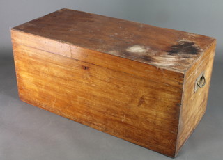 A 19th Century teak cabin trunk with hinged lid and brass swan neck drop handles 19 1/2"h x 42"w x 20"d