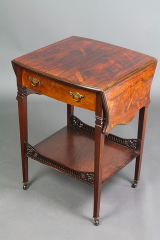A Victorian shaped rosewood drop flap occasional table fitted a drawer, raised on square tapering supports with undertier 26"h x 17" when closed x 34" when open x 18"w 