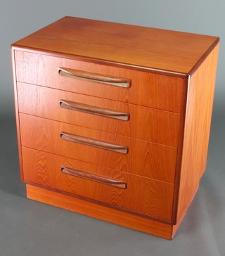 A 1960's G plan teak chest of 4 long drawers 28 1/2"h x 28"w x 17 1/2"d 