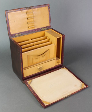 A stationery/writing box with hinged lid and fall front revealing a fitted interior 9" x 10 1/2" x 6" 
