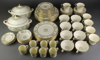 A Minton Henley Design tea, coffee and dinner service comprising 6 tea cups, 7 coffee cups, 8, 2 handled bowls, 19 saucers, 6 dessert bowls, 8 sandwich plates, 8 small plates, 7 medium plates, 8 large plates, 2 tureens and covers 