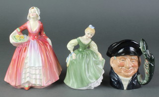 A Royal Doulton figure - Janet HN1537 6 1/2", a ditto Fair Maiden HN2211 5" and a character jug Lobster Man D6620 4" 