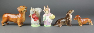 2 Beswick Beatrix Potter figures - Timmy Tiptoes and Mrs Rabbit, 3 porcelain figures of dogs 
