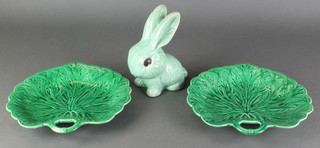 A Sylvac green bunny 1026 7", 2 leaf plates