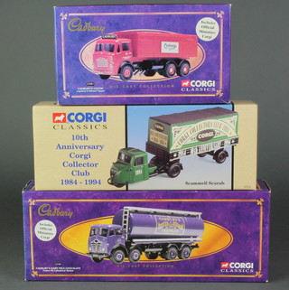 3 Corgi Classic models - 12101 Cadburys Dairy Milk tanker, Anniversary Corgi Collection Scammell scarab and a 23501 Cadbury's Coca Cola Leyland 6 wheel tipper 