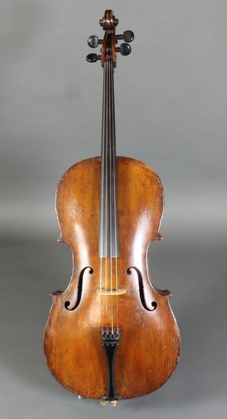 A 19th Century cello with 2 piece 29 1/2"  back, together with a Prina 200 bow and 1 other bow (f)