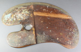 Barbe & Co, a wooden artists palette , the reverse marked "this palette belonged to Frank Moss Bennett repaired by Vincent Turn picture framer, presented to James Eated 1977" 25" x 13" 
