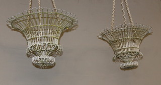 A pair of 19th Century style white painted wire work hanging baskets 12" 
