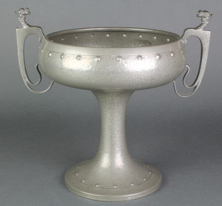 An Art Nouveau W & Co. English pewter and beaten Homeland twin handled pedestal bowl, base marked 2655 9" 