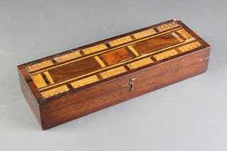 A 19th Century inlaid mahogany cribbage board with hinged lid 2"h x 10 1/2"l x 4"w 