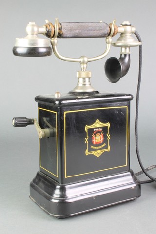 A JYDSK Danish internal telephone, pre 1940,  in a black painted case 