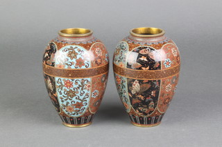 A pair of Japanese black ground cloisonne enamelled vases decorated butterflies and flowers 5" 