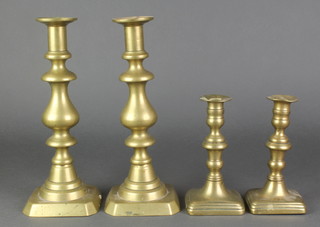 2 pairs of 18th/19th Century brass candlesticks with ejectors 6 1/2" and 11" 