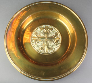 A circular brass arms dish 14" 
