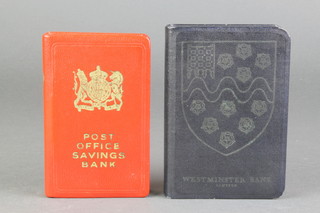 A Post Office savings bank money box in the form of a book together with a ditto Westminster Bank (no keys) 