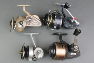 An Allcocks Kasteasy threadline fishing reel, a Dam closed faced fishing reel, a J W Young Ambidex fishing reel and a Mitchell Match fishing reel with spare spool 