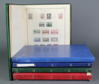 2 blue stock book of various world stamps, a green stock book of Finish stamps, a King red stock book including Spain and an album of Czechoslovakian used stamps  