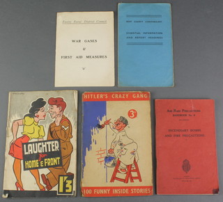 Of World War Two interest, a Railway Caution handbook no.9, Kent Constabulary Essential Information and Report Headings, Eastry District Council War Gases and First Aid Measures, 1 volume "Hitler's Crazy Gang", 1 volume "Laughter For Home and Front"  