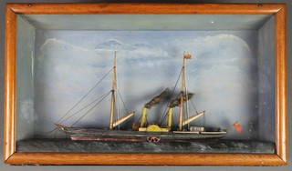 A 19th Century diorama model of a Trinity House 2 masted, 2 funnelled paddle steam 8" x 15"  