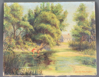 Orville Ketchum, oil on canvas, a study of bathers in a country river, unframed, signed 16" x 20" 