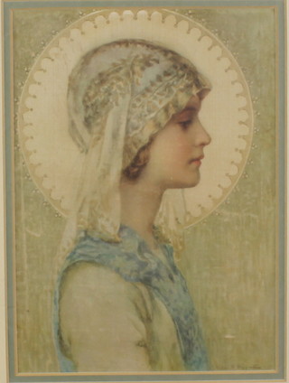 Helen H Mansetorn, a print, a stylish study of a young lady 7 1/2" x 6" 