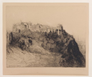 G Goodway, an etching, a view of Edinburgh Castle, signed in pencil 8" x 9 1/2" 