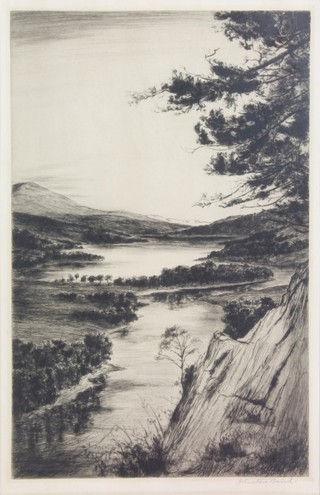 Johnstone Baird, an etching, extensive landscape view, signed in pencil 12 1/2" x 9" 
