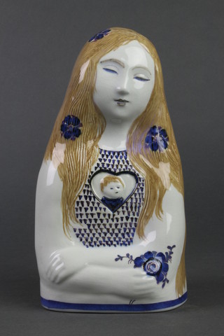 A Royal Copenhagen faience figure of "Spring" depicted as a woman's bust with mans head in a heart by Doreen Middlebow 1966 303/3560 8 1/4" 