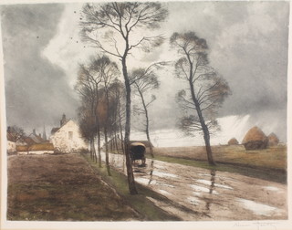 Henri Jourdan, etching, an extensive Continental landscape, signed in pencil , unframed 19" x 24" 