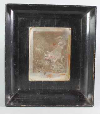 A silvered printing plate Les Hazard Heureux 6 1/2" x 5" contained in an ebonised frame