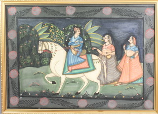 A 20th Century Indian watercolour of a gentleman on horseback with attendants 17" x 24 1/2" 