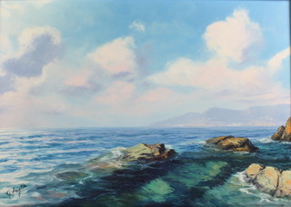 G Ariglia, oil on canvas, a Continental coastal view 19" x 27 1/2" 