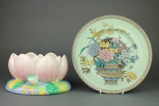 A Clarice Cliff polychrome lily bowl 8" and an Edwardian dinner plate