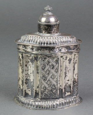 A 19th Century Continental silver tea caddy with repousse decoration 4 1/2" 128 grams