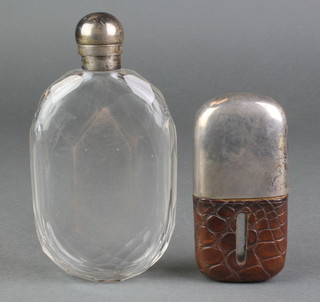 A silver mounted crocodile hip flask, Birmingham 1890 and a Victorian silver mounted faceted ditto 