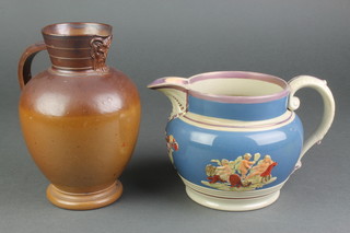 A Doulton Lambeth jug with satire spout and simple handle 7 3/4", a Victorian luster jug 