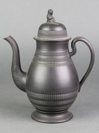 A 19th Century black basalt baluster teapot and cover 9" 
