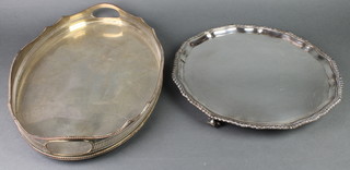 A silver plated salver with pie crust rim and oval plated tray 