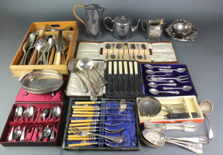 4 silver plated cased sets, a quantity of cutlery etc 