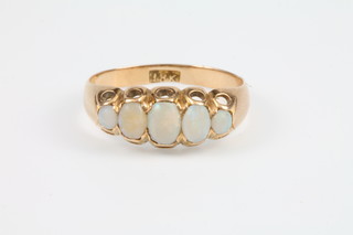 A Victorian 18ct yellow gold 5 stone opal ring, size L 1/2